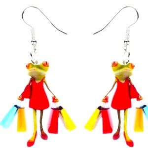 Shopping Lady Frog Earrings Drop Dangle Novelty Animal Jewelry For Women Girls